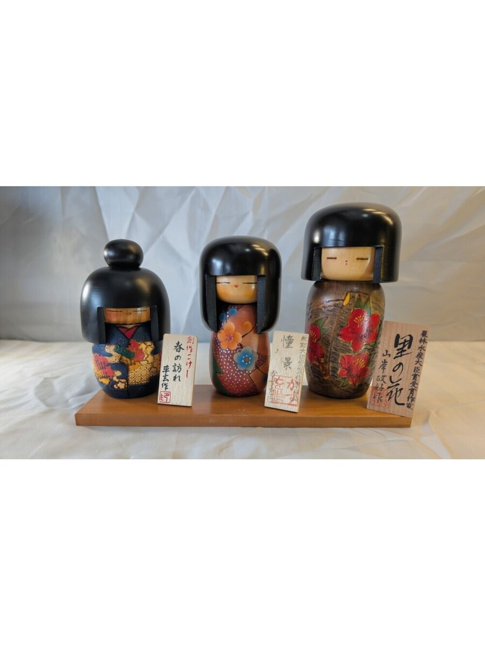 Vintage Japanese Sosaku Kokeshi Doll Set Yamagishi Kazuo Sogen With Tags 3 Pc